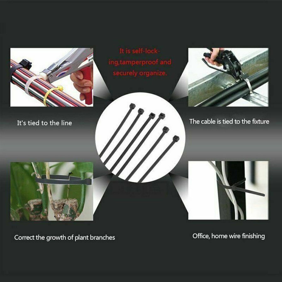 Ozoffer Cable Ties Zip Ties Nylon UV Stabilised Bulk Black Cable Tie 200x