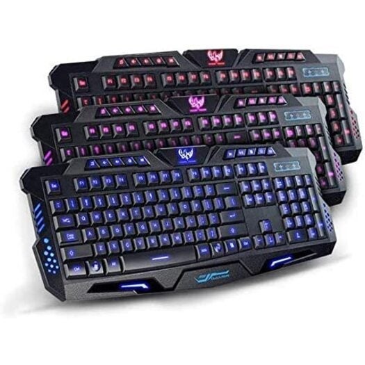 Ozoffer Ergonomic 3 Color LED Backlight Illuminated PC Gaming Wired USB Keyboard