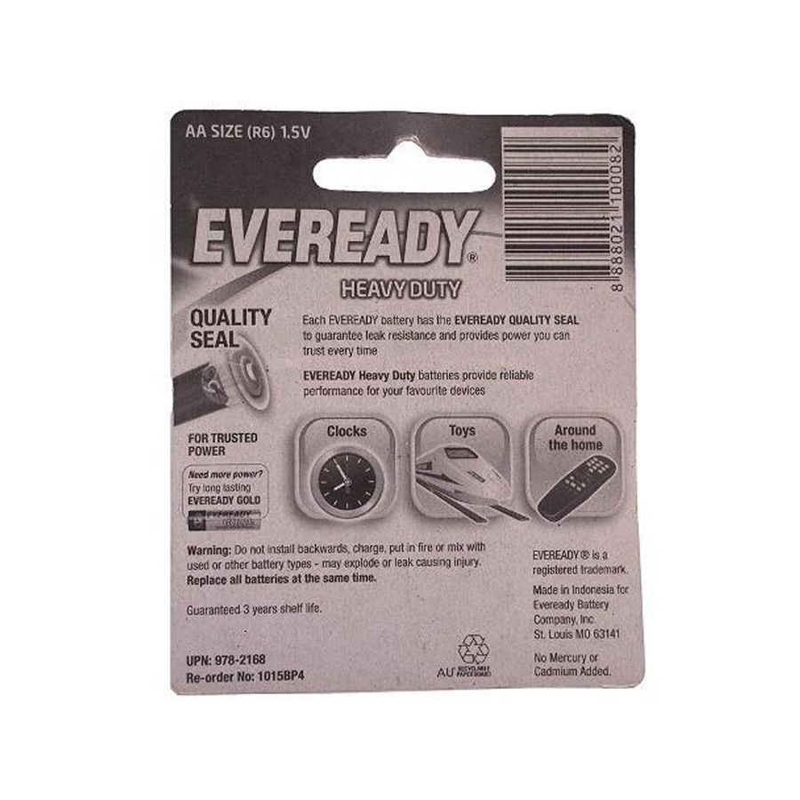 Ozoffer Eveready AA Heavy Duty Battery 4 Pack