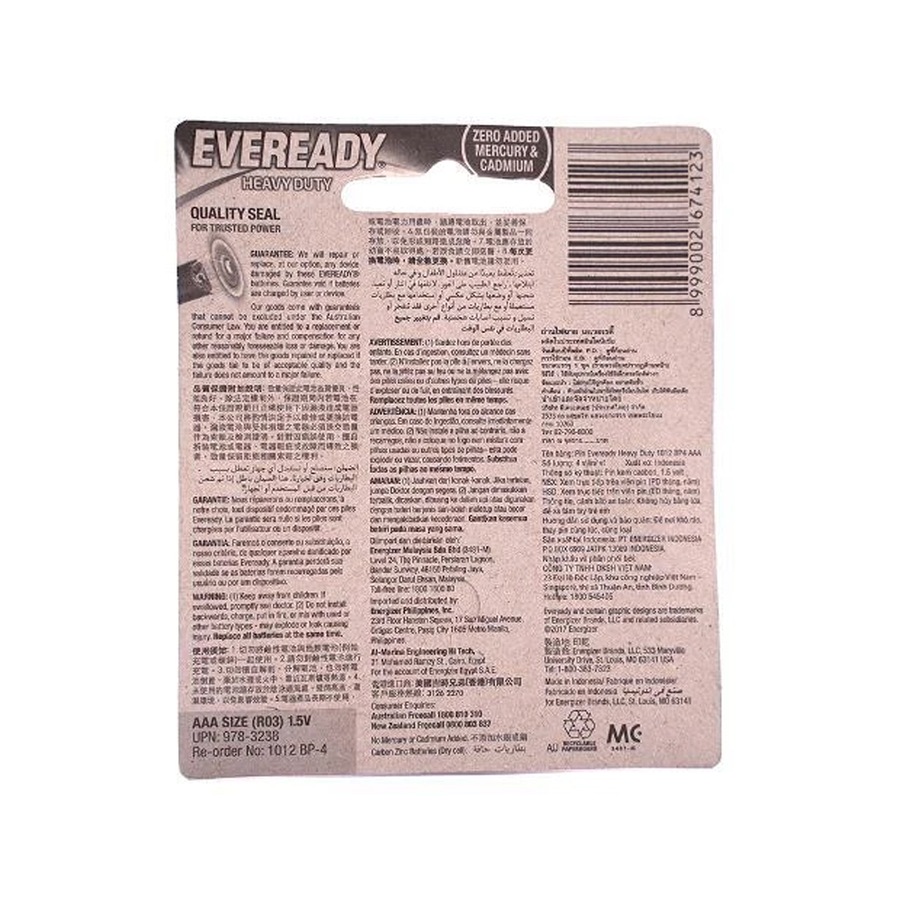 Ozoffer Eveready AAA Heavy Duty Battery 4 Pack