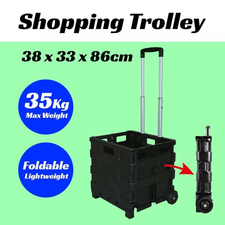 Ozoffer Grocery Basket Foldable Shopping Cart Trolley Pack & Roll Folding Crate Portable