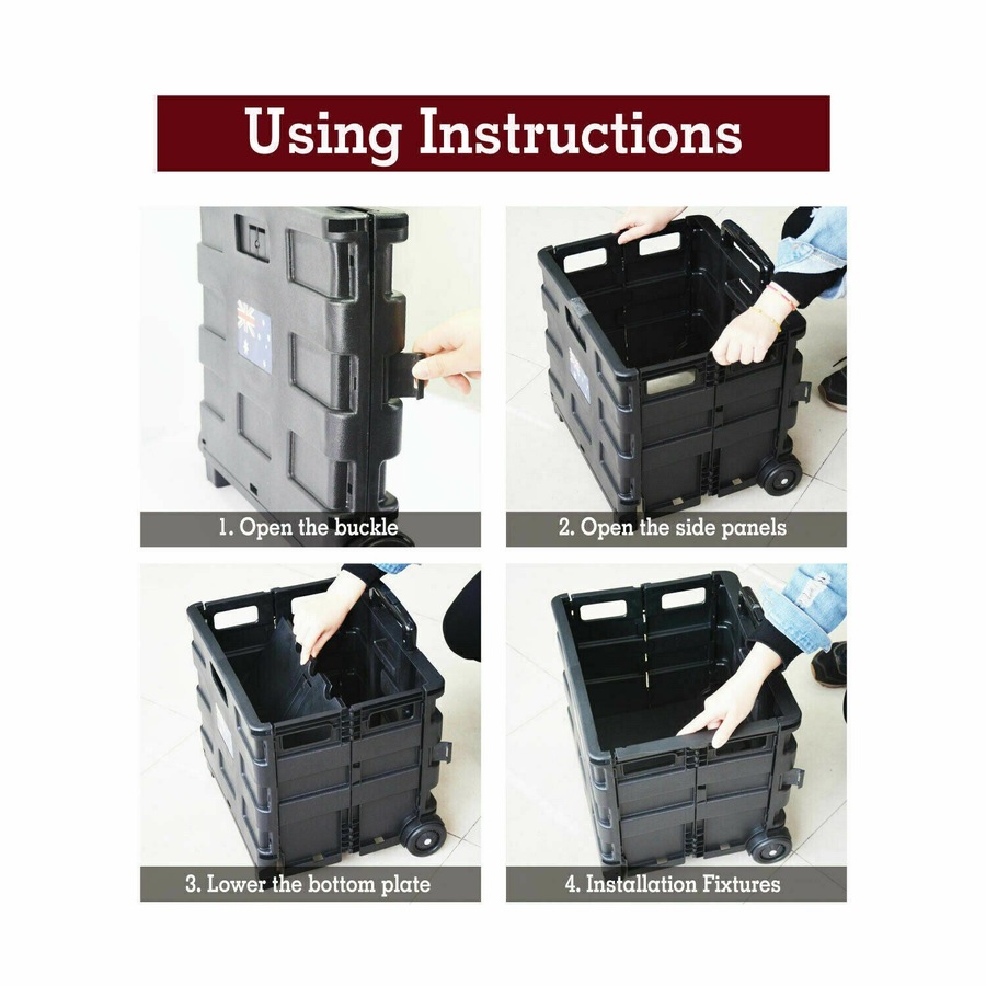 Ozoffer Grocery Basket Foldable Shopping Cart Trolley Pack & Roll Folding Crate Portable