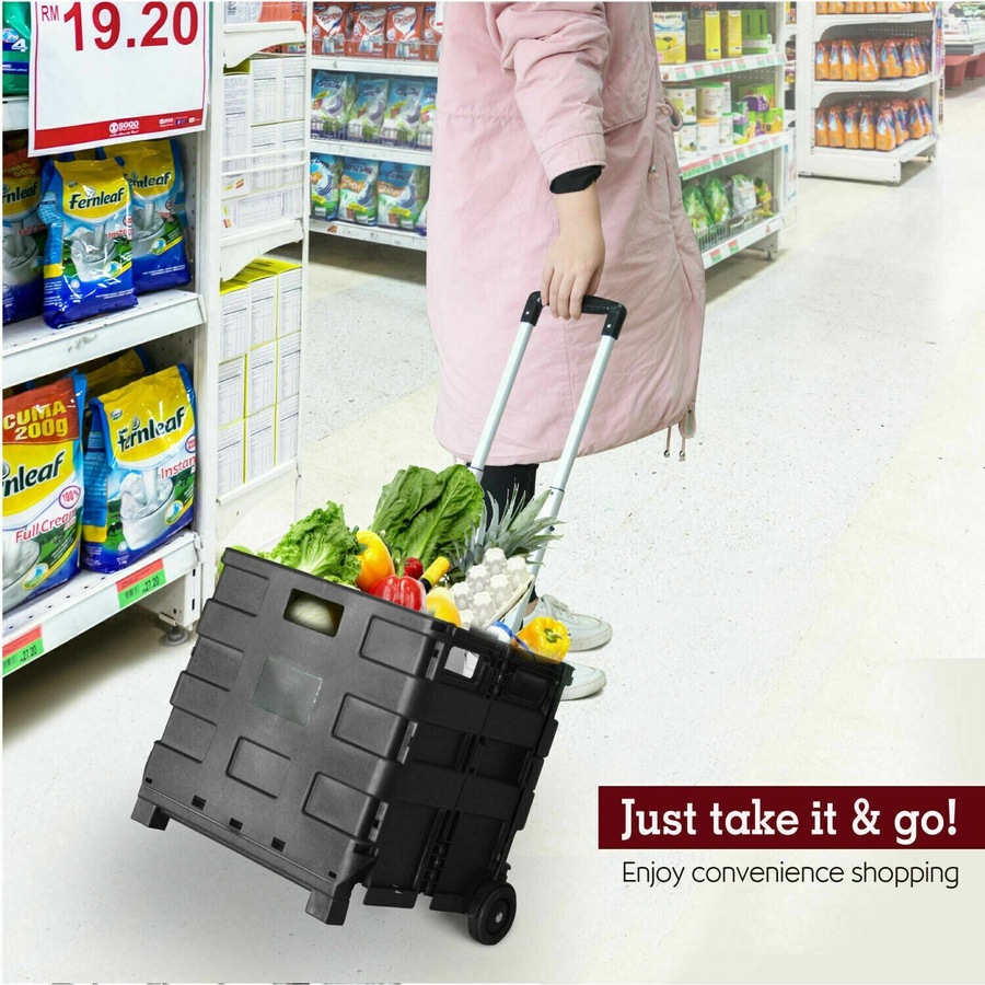 Ozoffer Grocery Basket Foldable Shopping Cart Trolley Pack & Roll Folding Crate Portable
