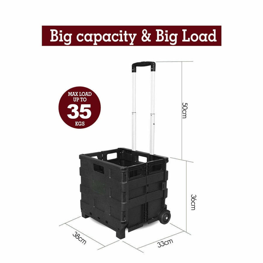 Ozoffer Grocery Basket Foldable Shopping Cart Trolley Pack & Roll Folding Crate Portable