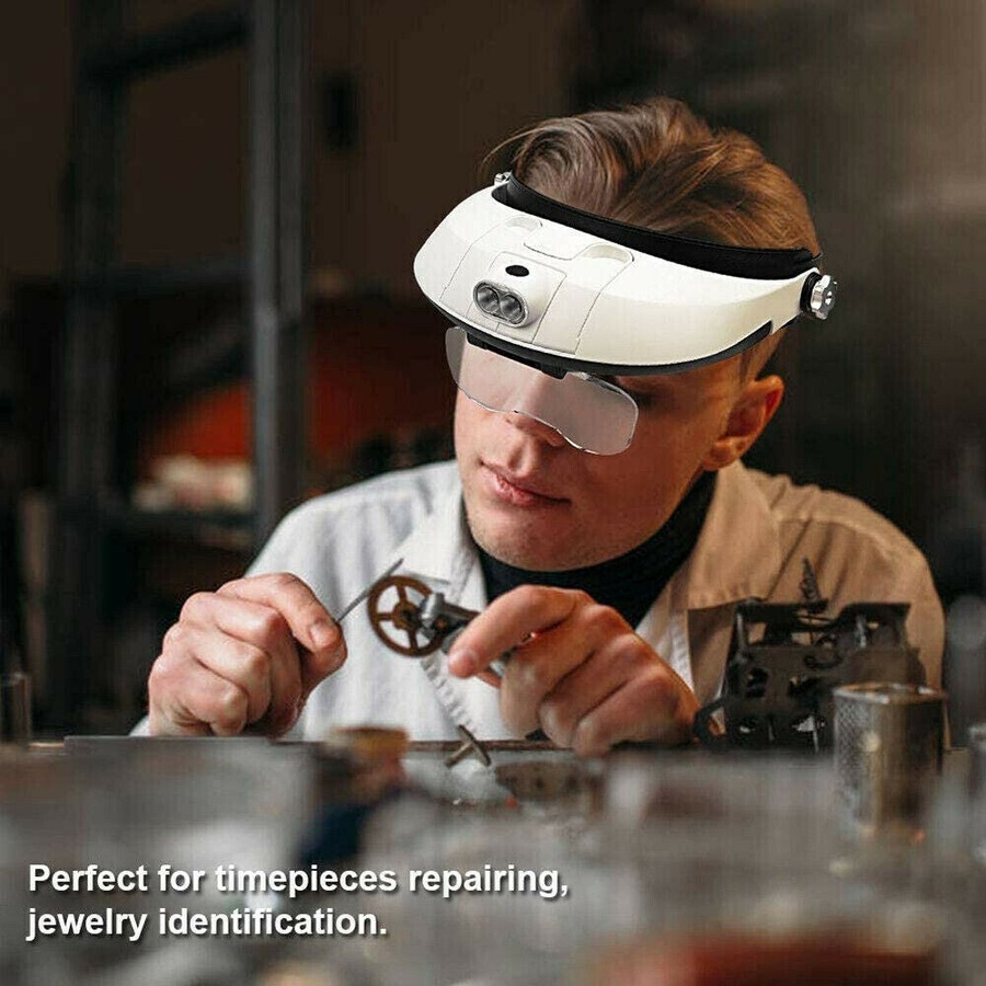 Ozoffer Headband Magnifier 2 LED Lamp Light Jeweler Head Mounted Magnifying Glass Loupe