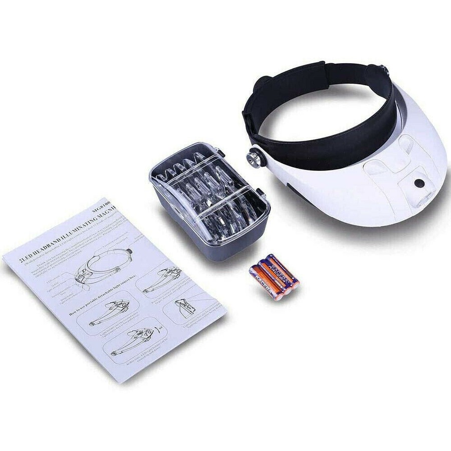 Ozoffer Headband Magnifier 2 LED Lamp Light Jeweler Head Mounted Magnifying Glass Loupe