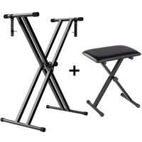 Ozoffer Keyboard Stand Piano Stool Seat Adjustable Portable Folding Bench Chair Seat SET