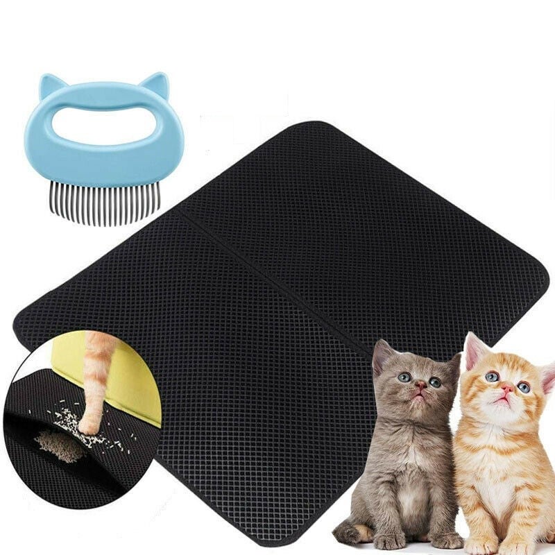 Ozoffer Large Waterproof Double-Layer Cat Litter Mat Trapper Foldable Pad+Massager Comb