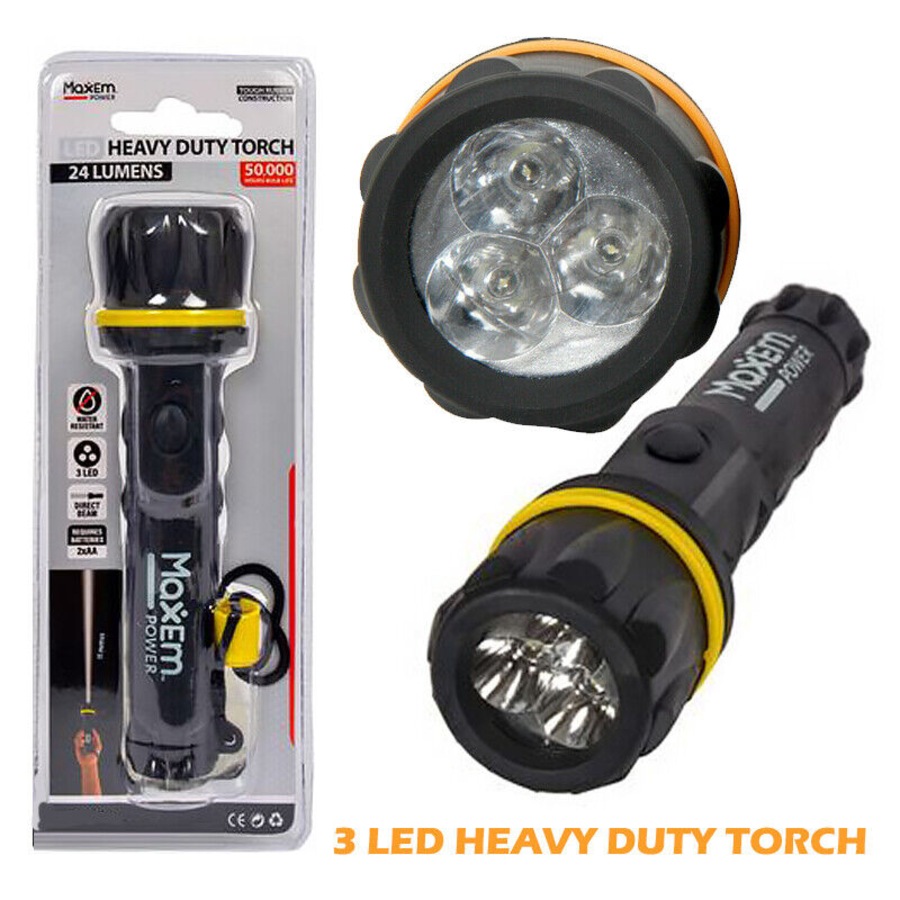 Ozoffer LED Rubber Torch Body Heavy Duty LED Torches Water Resistant Durable 24 Lumens