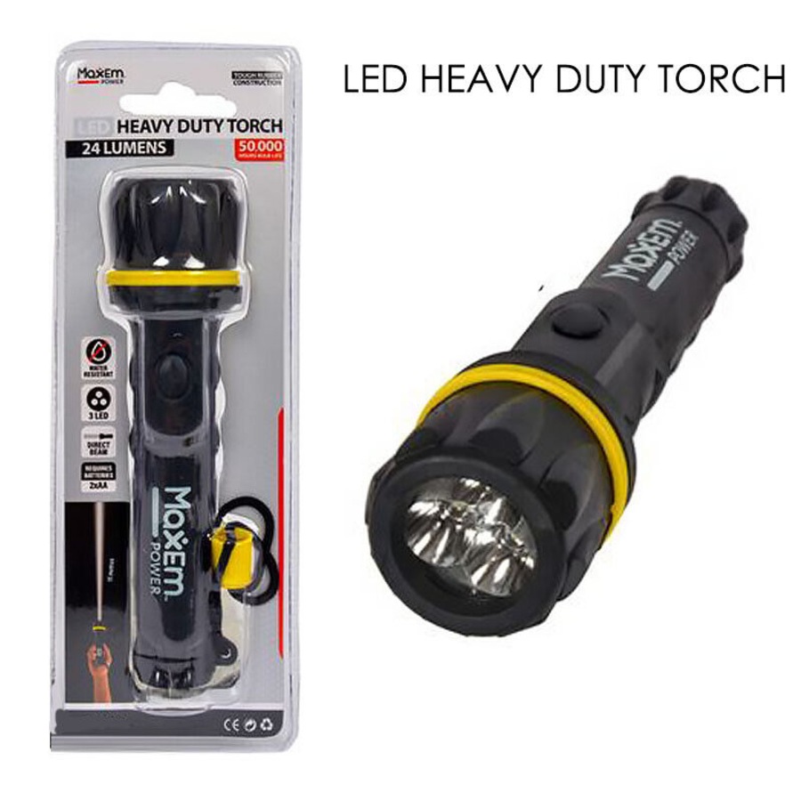 Ozoffer LED Rubber Torch Body Heavy Duty LED Torches Water Resistant Durable 24 Lumens