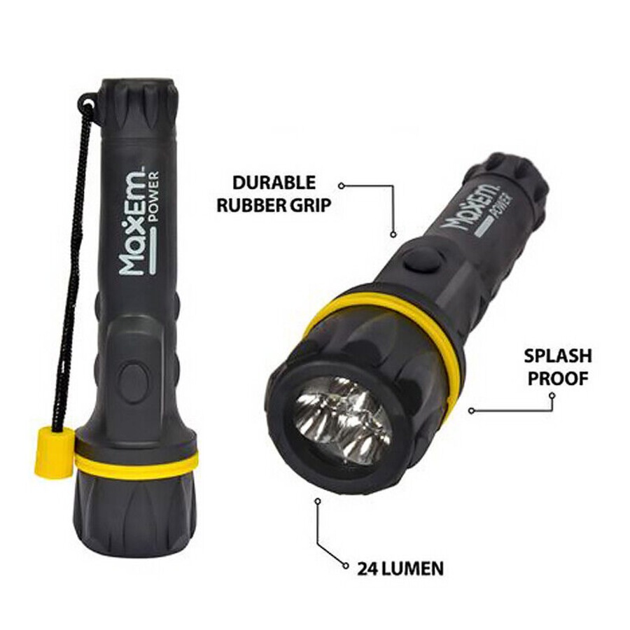 Ozoffer LED Rubber Torch Body Heavy Duty LED Torches Water Resistant Durable 24 Lumens