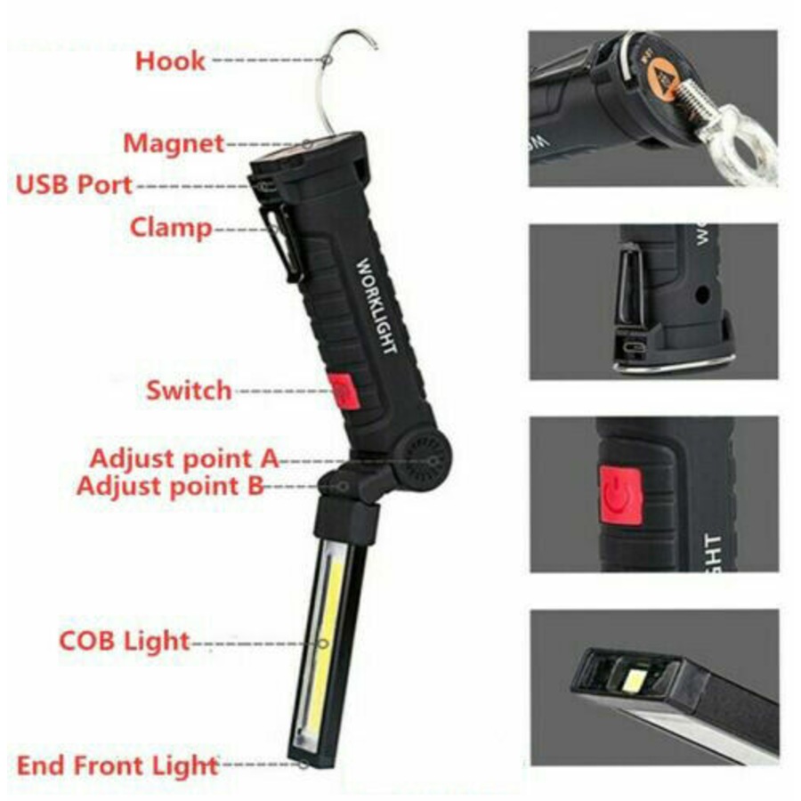 OZoffer Magnetic COB+LED Rechargeable Torch Inspection Lamp Cordless Workshop Work Light