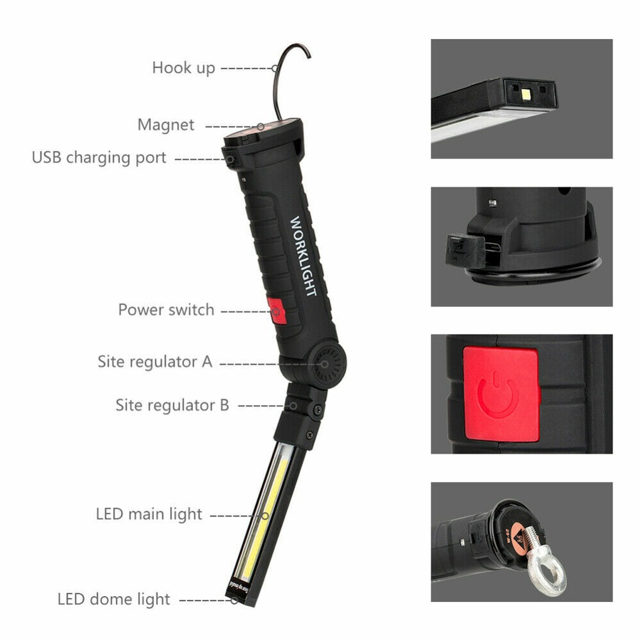 OZoffer Magnetic COB+LED Rechargeable Torch Inspection Lamp Cordless Workshop Work Light