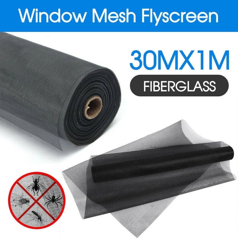 Ozoffer Roll Insect Flywire Window Fly Screen Net Mesh Flyscreen Black 100FT / 30M