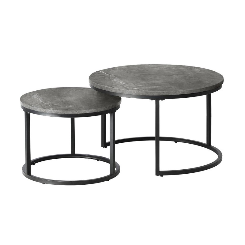 Buy Ozoffer Set of 2 Coffee Table Round Marble Nesting Side End Table ...