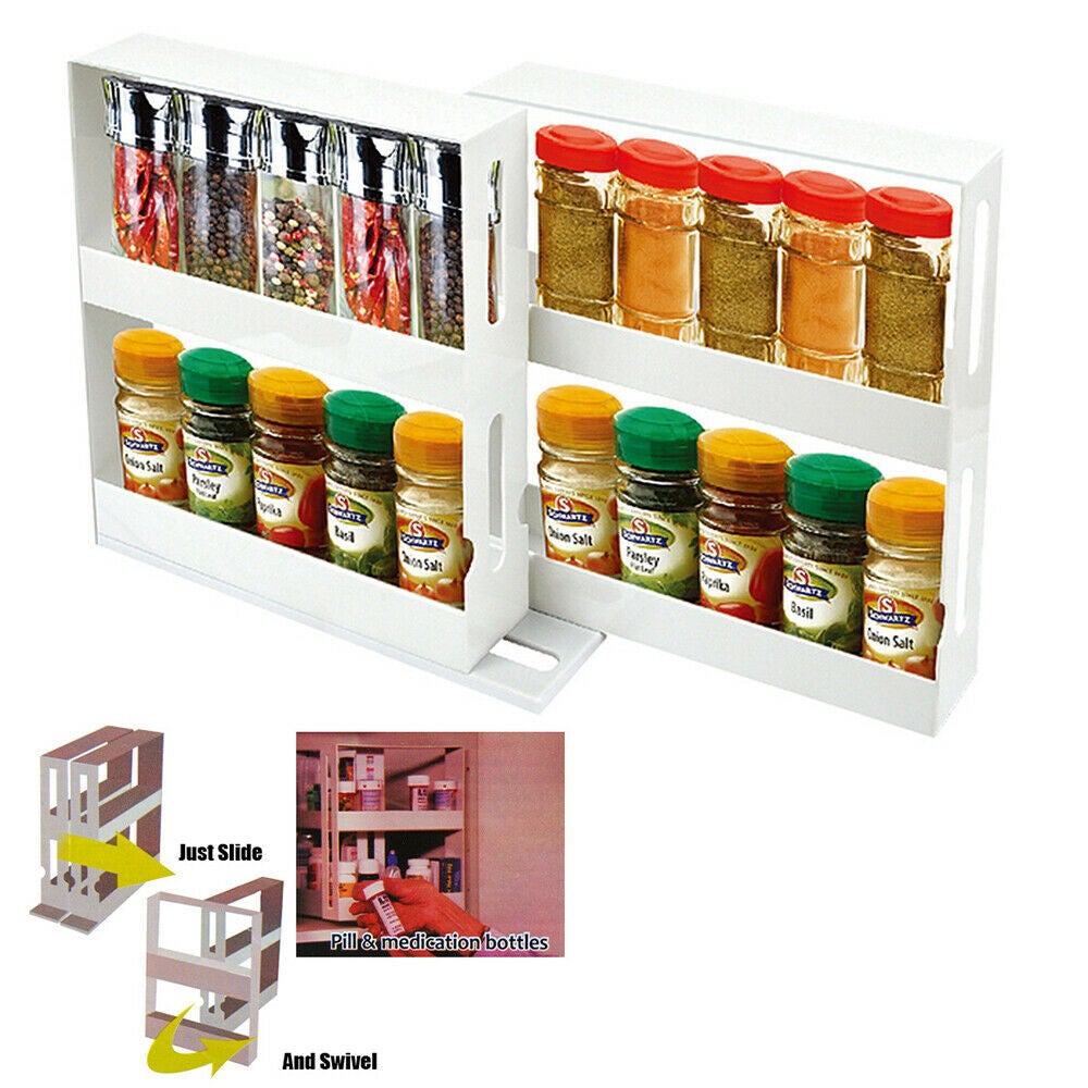 Ozoffer Slide Out Cabinet Kitchen Storage Cupboard Spice Rack Holder Swivel Organizer