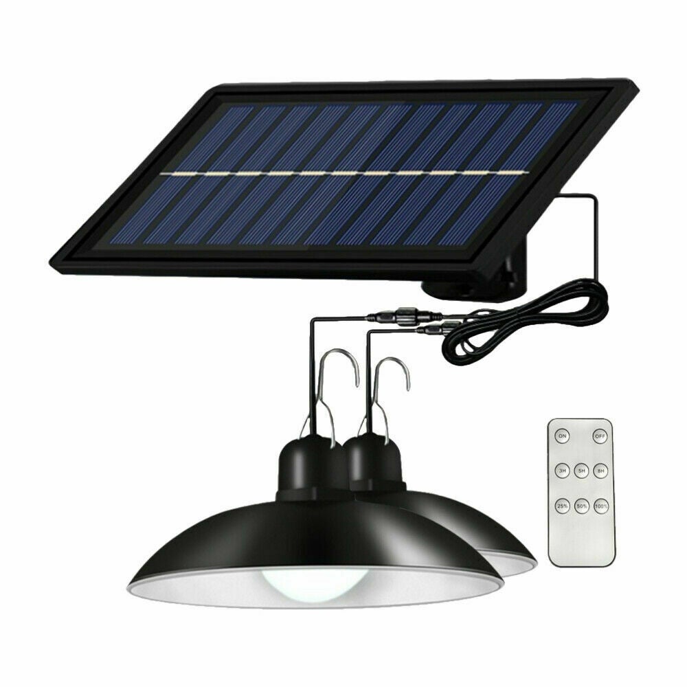 Ozoffer Solar LED Light Indoor Outdoor Hanging Pendant Garden Yard Tent Shed Lamp Remote dual heads