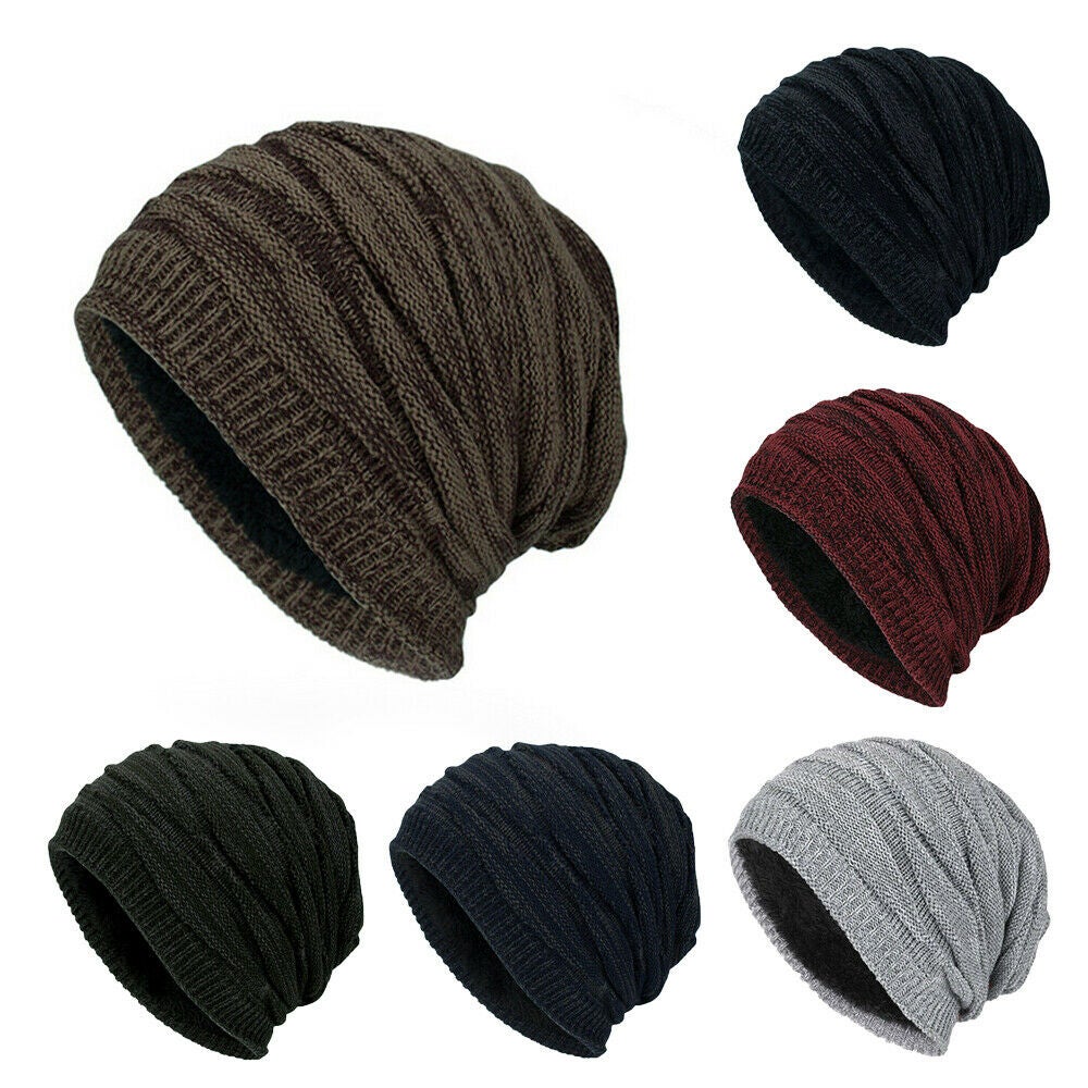 Ozoffer 2PCS Winter Beanie Warm Unisex Women Men Hat Slouch Baggy Hat Ski Knitted Thick Cap