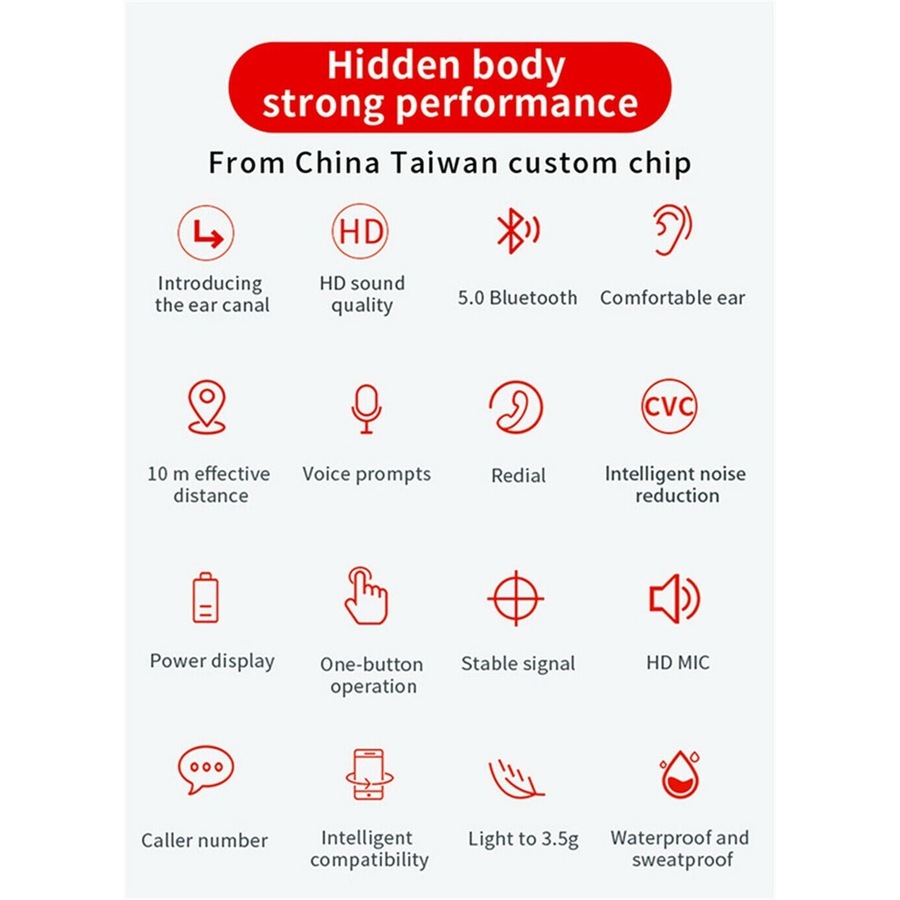 Ozoffer Wireless TWS Earbuds Bluetooth 5.0 Earphones Mini In-Ear Stereo Sports Headset