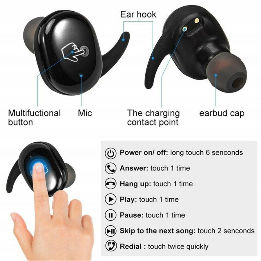Ozoffer Wireless TWS Earbuds Bluetooth 5.0 Earphones Mini In-Ear Stereo Sports Headset