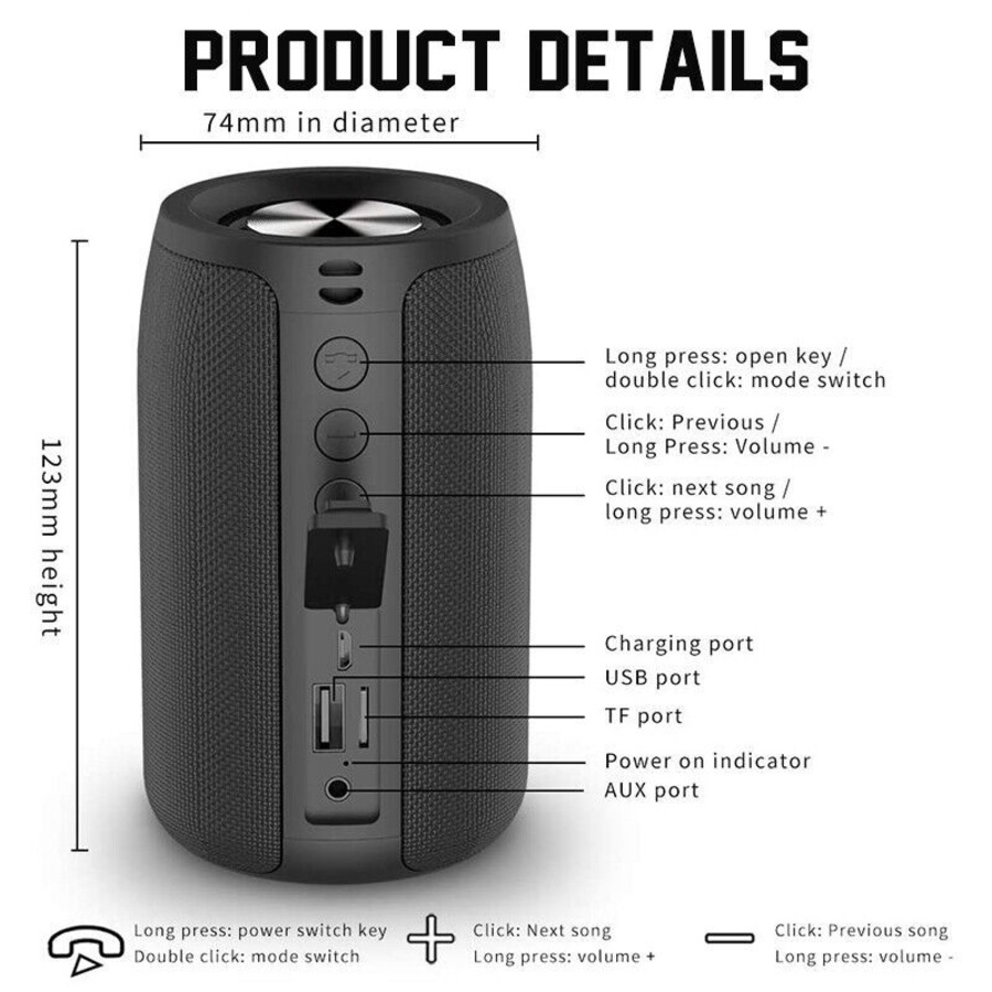 Waterproof Bluetooth 5.0 Wireless Speaker Outdoor Portable Loud Stereo Speakers