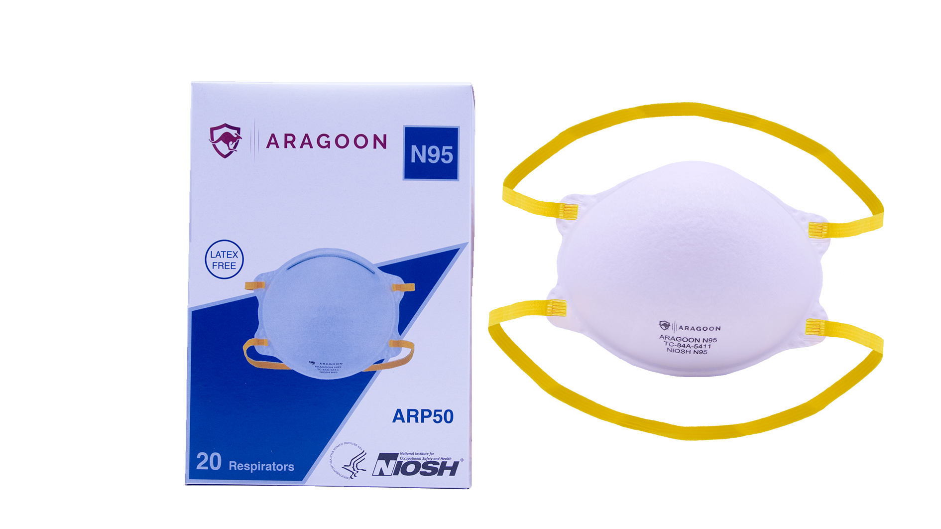 ARAGOON N95 Face Mask (ARP50) (Box of 20) Respirator N95 Mask Niosh PPE Safety Protection