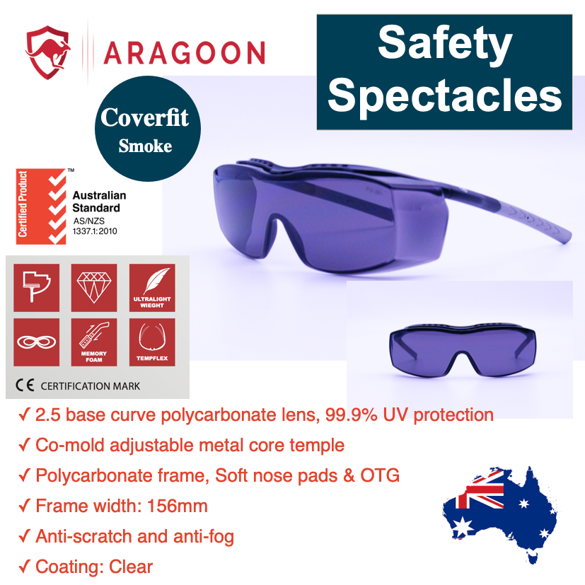 COVERFIT Smoke ARAGOON Safety Glasses Spectacles Anti Scratch Anti Fog Polycarbonate