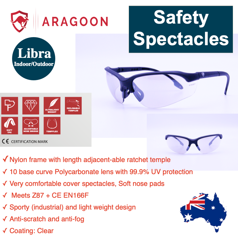 LIBRA Indoor-Outdoor ARAGOON Safety Glasses Spectacles Anti Scratch Anti Fog PPE