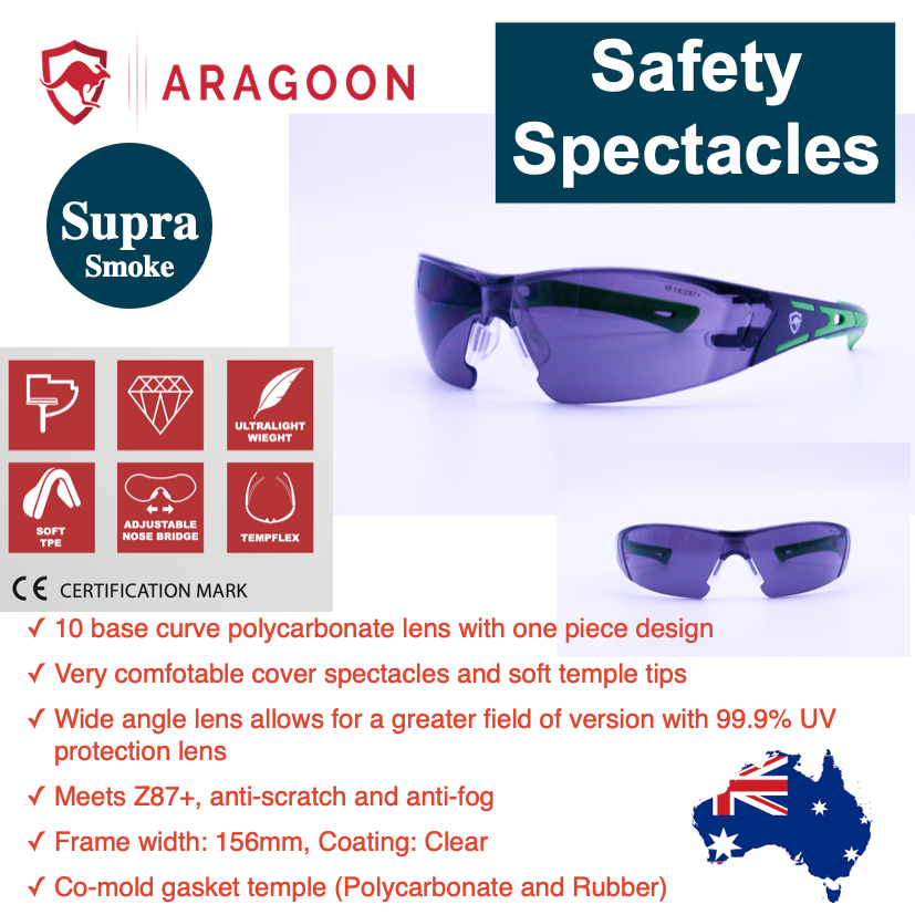 SUPRA Smoke ARAGOON Safety Glasses Spectacles Anti Scratch Anti Fog Polycarbonate