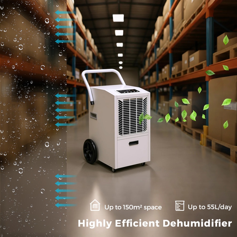 ADVWIN 55L Commercial Dehumidifier, Powerful Large Dehumidifier for Home, Basement, Office & Warehouse, Auto Drain, 24H Timer, Digital Display, Continuous Operation