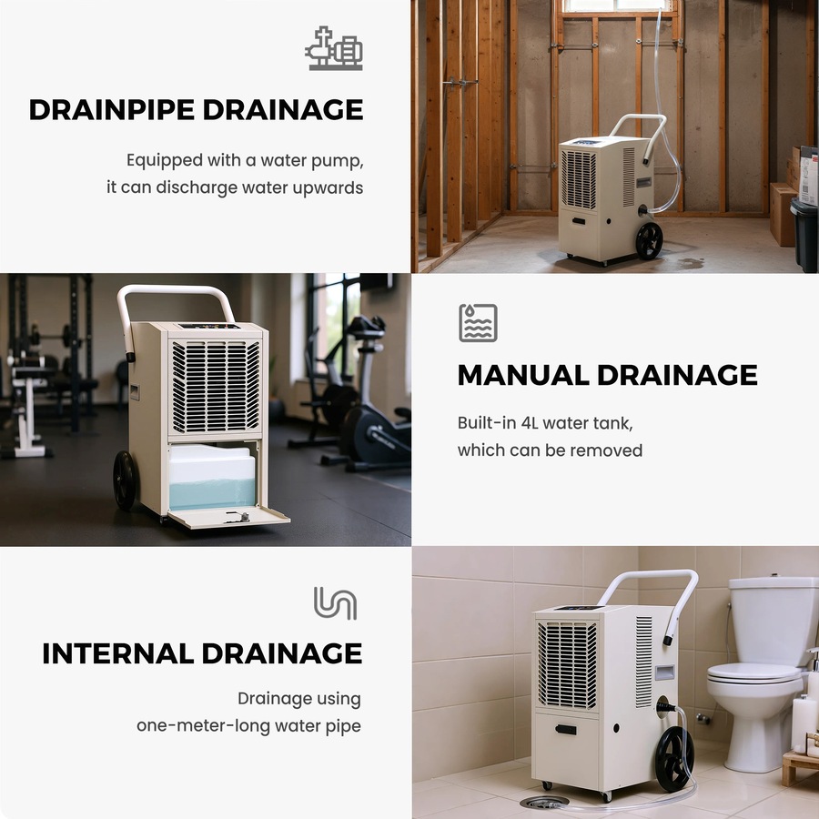 ADVWIN 55L Commercial Dehumidifier, Powerful Large Dehumidifier for Home, Basement, Office & Warehouse, Auto Drain, 24H Timer, Digital Display, Continuous Operation