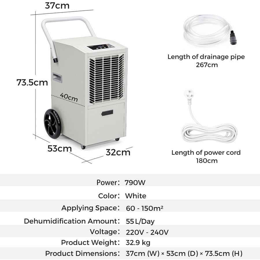 ADVWIN 55L Commercial Dehumidifier, Powerful Large Dehumidifier for Home, Basement, Office & Warehouse, Auto Drain, 24H Timer, Digital Display, Continuous Operation