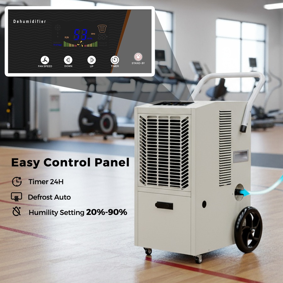 ADVWIN 55L Commercial Dehumidifier, Powerful Large Dehumidifier for Home, Basement, Office & Warehouse, Auto Drain, 24H Timer, Digital Display, Continuous Operation