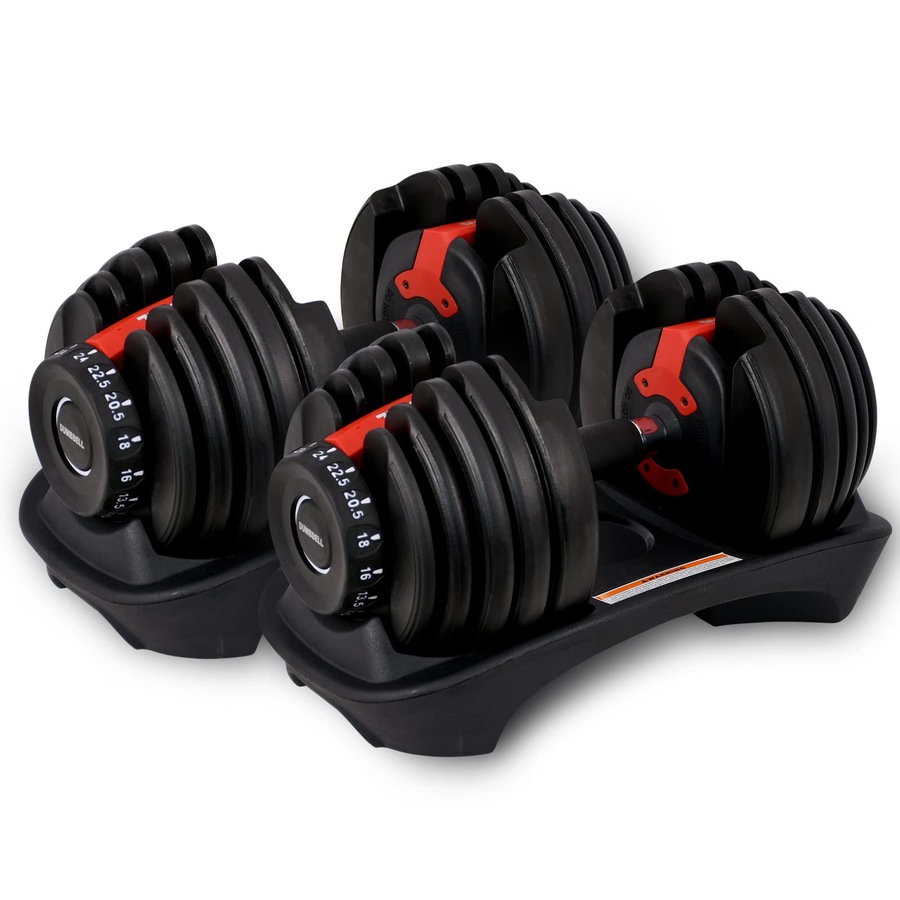 2 x 24kg Adjustable Dumbbells Home Gym Weights Fitness Set