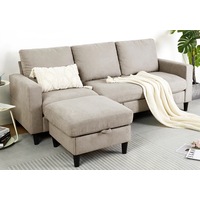 Advwin 3 Seater Sofa Modular Lounge Chaise with Storage Ottoman Linen Beige