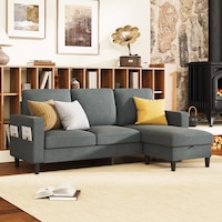 Advwin 3 Seater Sofa Modular Lounge Chaise with Storage Ottoman Linen Grey
