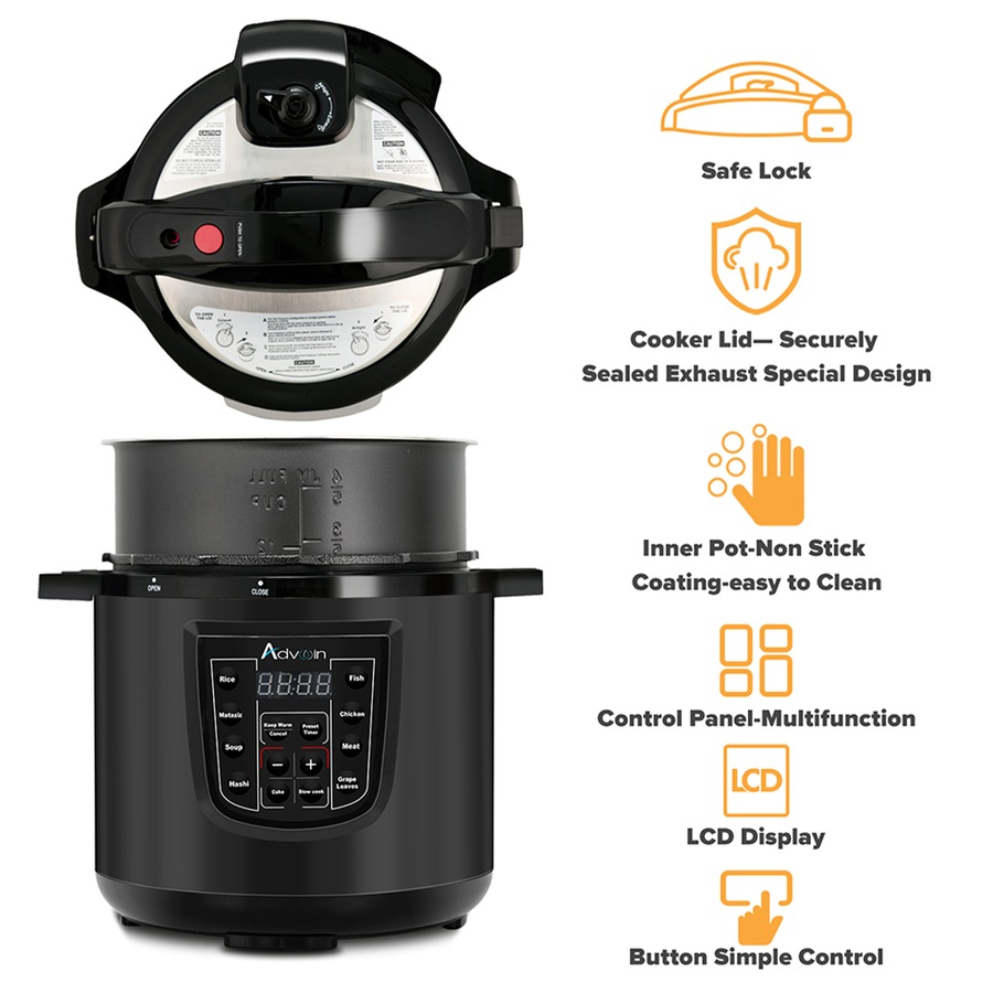 Advwin 10-in-1 6L Electric Stainless Steel Pressure Cooker Multi-cooker Rice Slow Cooker Nonstick Pot