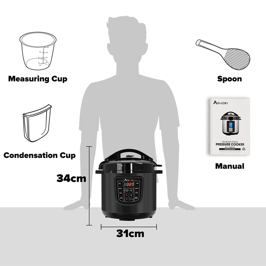 Advwin 10-in-1 6L Electric Stainless Steel Pressure Cooker Multi-cooker Rice Slow Cooker Nonstick Pot