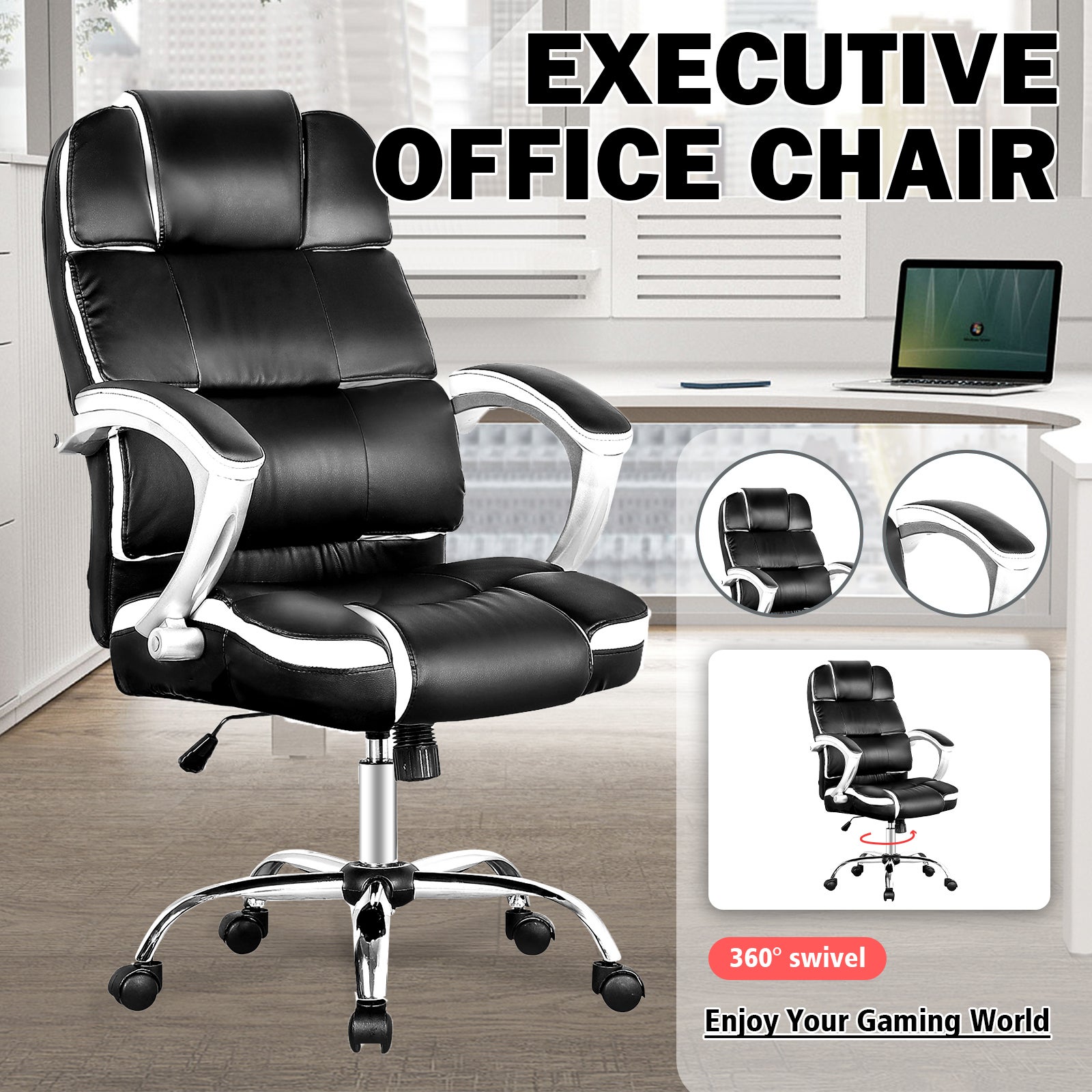 Advwin Executive Office Chair PU Leather Ergonomic High Back Computer Seat Racing Gaming Chair