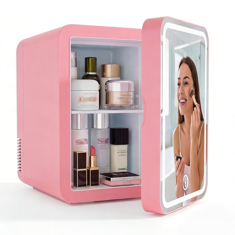 Advwin 8L Mini Makeup Fridge with LED Makeup Mirror Cosmetics Refrigerator Pink