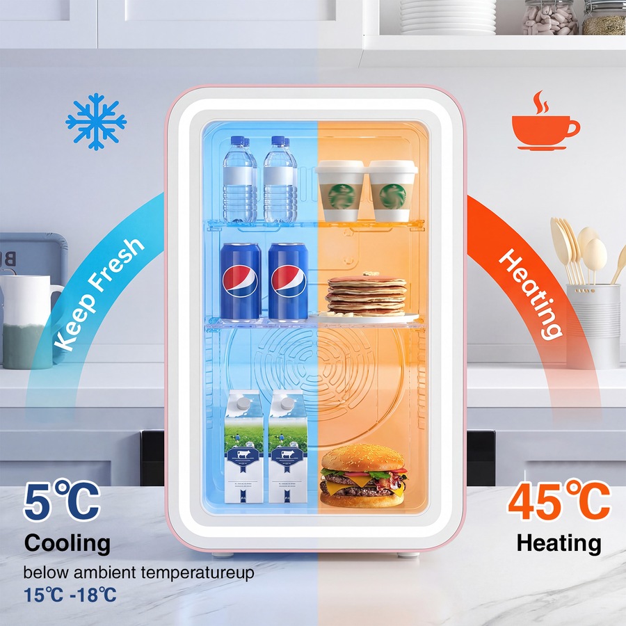 Advwin 8L Mini Makeup Fridge with LED Makeup Mirror Cosmetics Refrigerator Pink