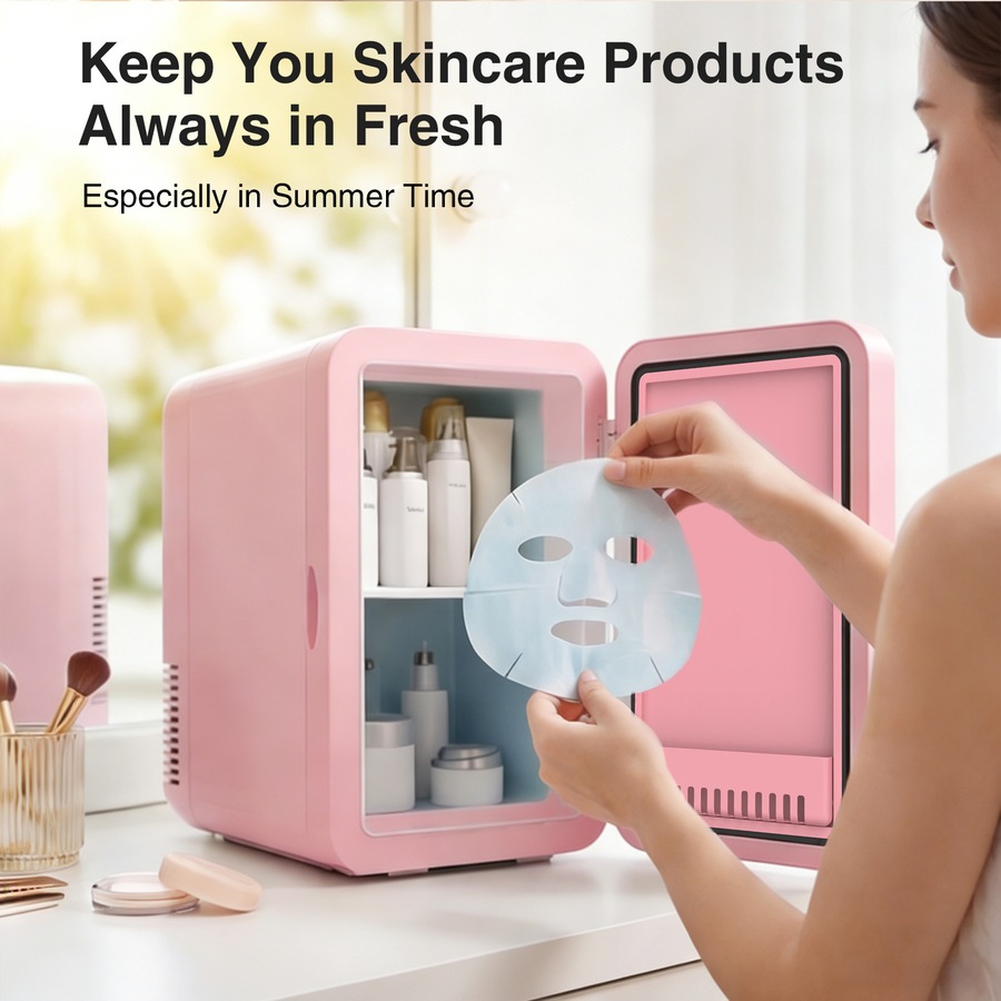 Advwin 8L Mini Makeup Fridge with LED Makeup Mirror Cosmetics Refrigerator Pink