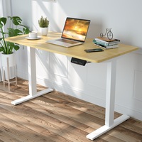 Adjustable Height Electric Standing Desk, Ergonomic Stand Up Desk Motorised Sit Stand Desk 120cm Splice Board, White Frame/Oak Color Table Top