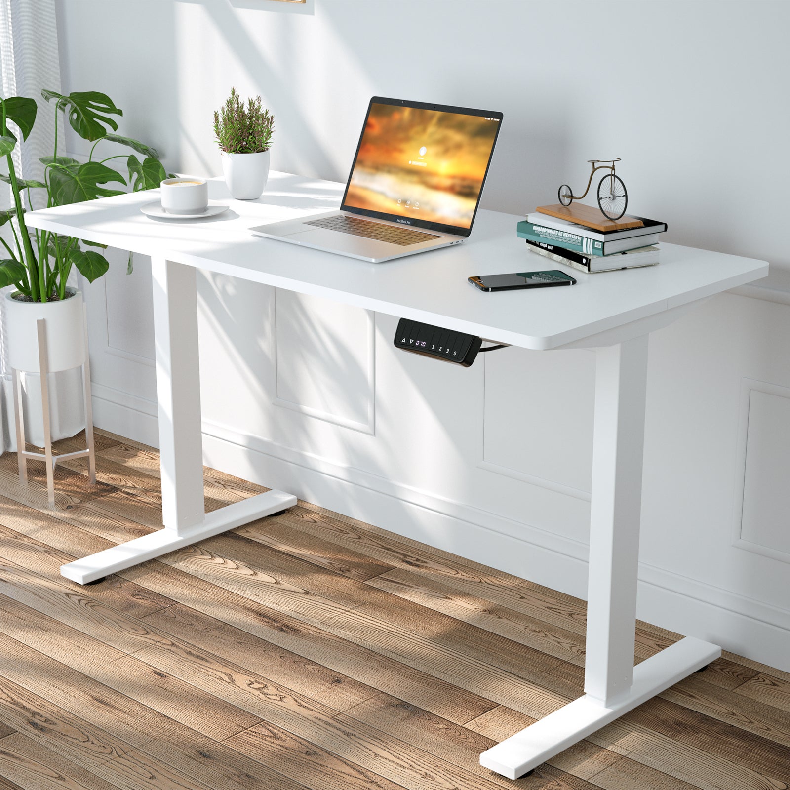 Advwin Height Adjustable Electric Standing Desk Motorised Stand Up Desk Sit Stand Desk 120cm Splice Board White Frame/White Table Top