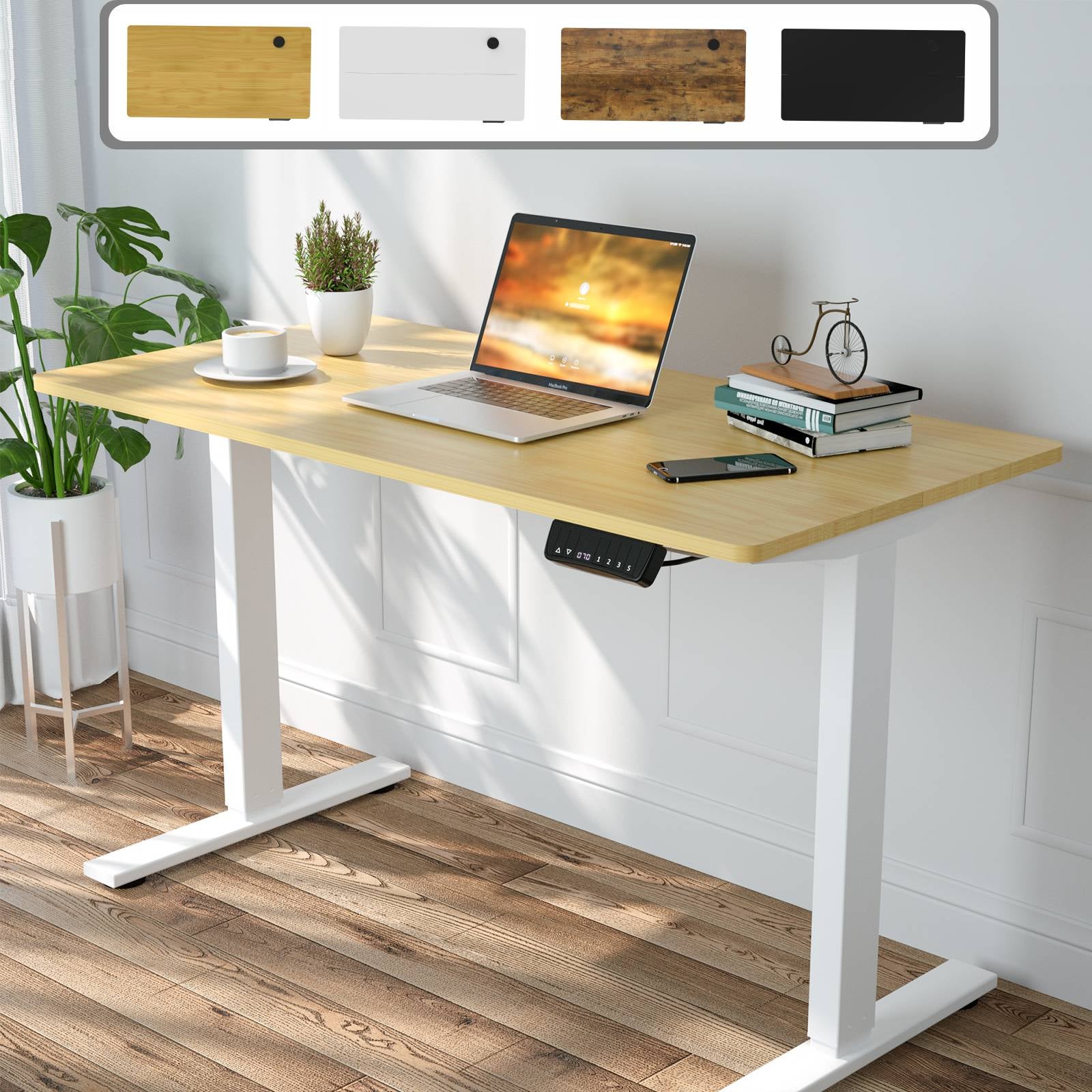 Adjustable Height Electric Standing Desk, Ergonomic Stand Up Desk Sit Stand Desk with 120 x 60cm Splice Board(White/Black/Wood)
