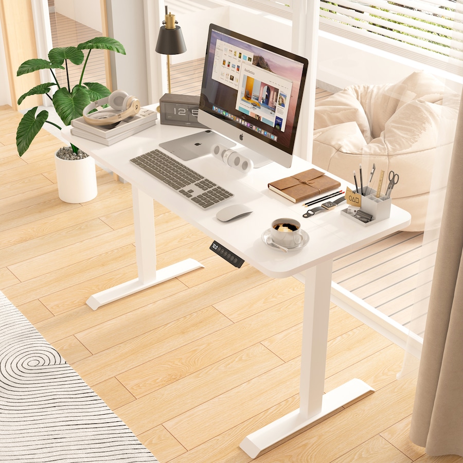 Advwin Electric Standing Desk Adjustable Height Ergonomic Stand Up Desk Motorised Sit Stand Desk 140cm Splice Board White