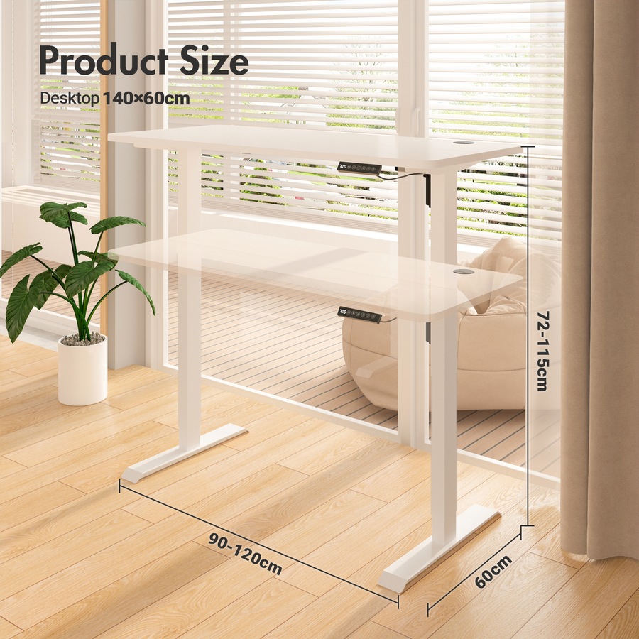 Advwin Electric Standing Desk Adjustable Height Ergonomic Stand Up Desk Motorised Sit Stand Desk 140cm Splice Board White