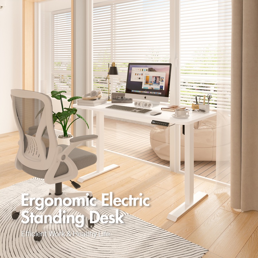 Advwin Electric Standing Desk Adjustable Height Ergonomic Stand Up Desk Motorised Sit Stand Desk 140cm Splice Board White