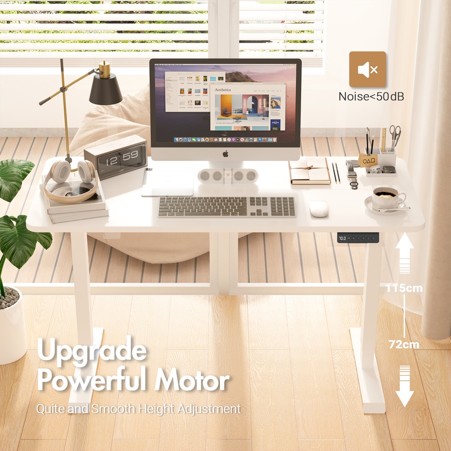 Advwin Electric Standing Desk Adjustable Height Ergonomic Stand Up Desk Motorised Sit Stand Desk 140cm Splice Board White