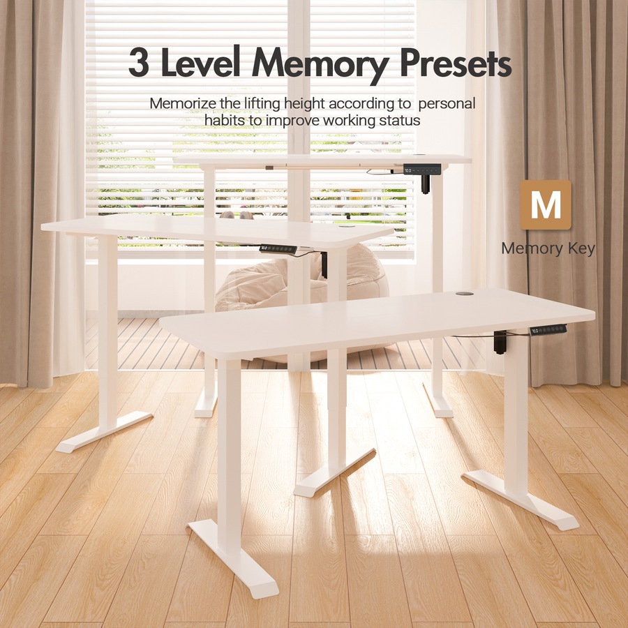 Advwin Electric Standing Desk Adjustable Height Ergonomic Stand Up Desk Motorised Sit Stand Desk 140cm Splice Board White